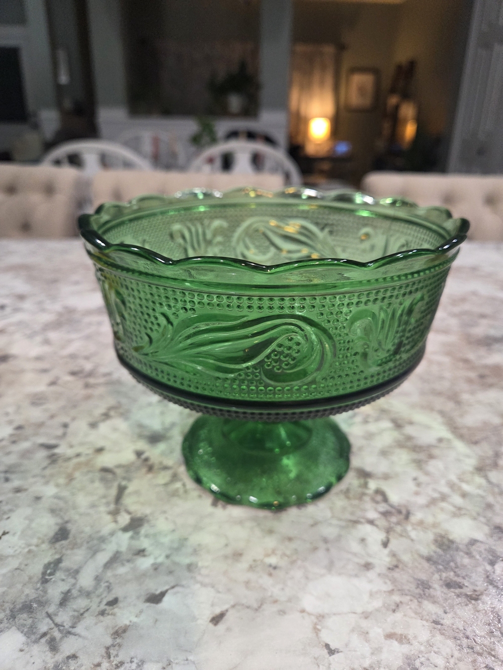 Vintage E.O. Brody Co. Emerald Green Pedestal Glass Bowl Candy Dish